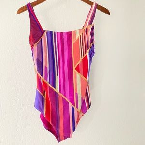 Gottex Art Deco Square Neck High Back One Piece Swimsuit